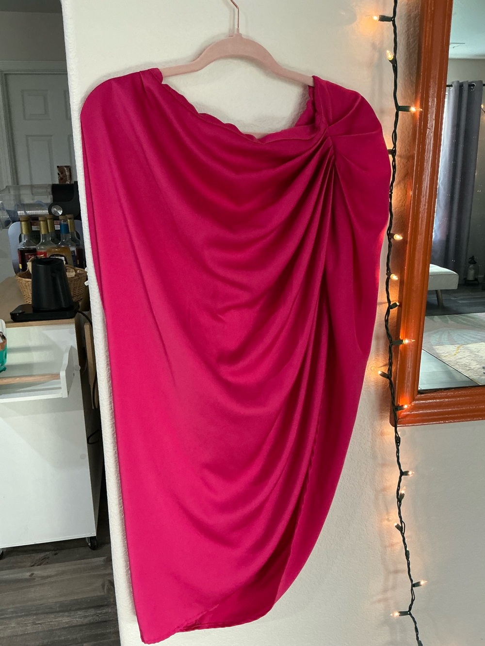 Pink silk ruched skirt